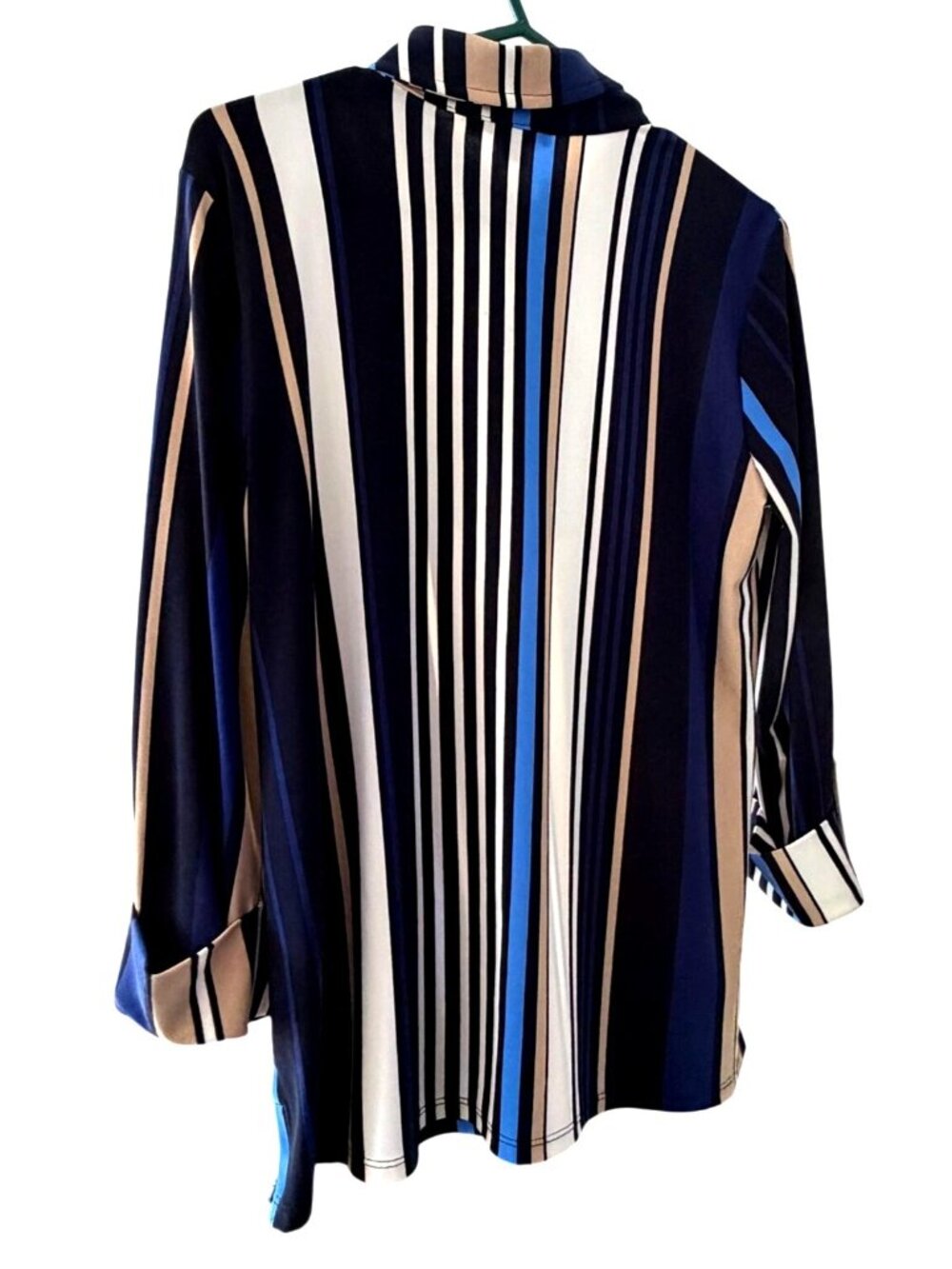 NWT Tommy Hilfiger Womens Striped Zip-Front Blouse Top XS Long Sleeve Blue Beige - Picture 6 of 6